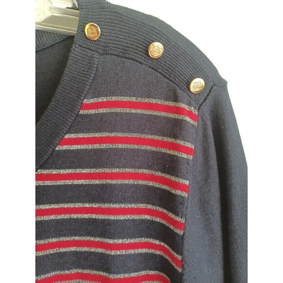 Talbots metallic striped sweater 2X plus gold button trim navy red nautical - Picture 4 of 9